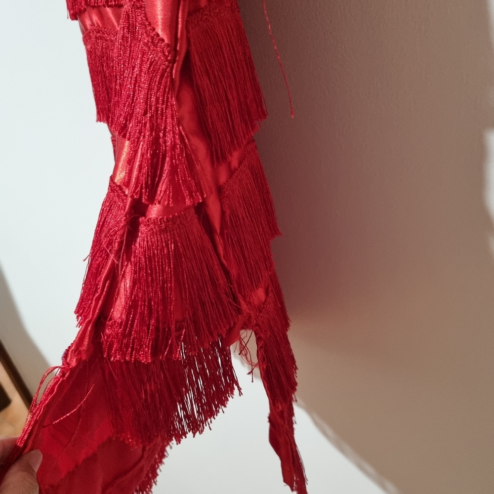 Red Size 6 / XS Fringe Flapper Gatsby 1950s Dress - Picture 3 of 3